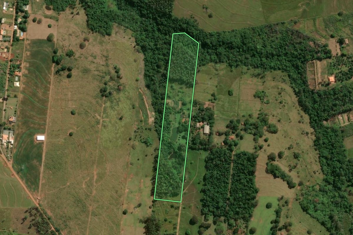 Imagem de satélite do imóvel rural em Umuarama (PR), com o contorno declarado no CAR desenhado por cima.
