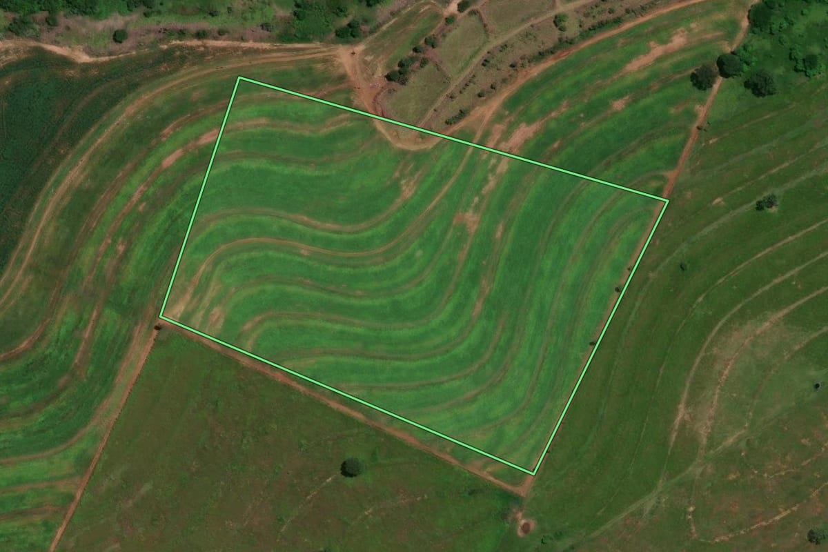 Imagem de satélite do imóvel rural em Umuarama (PR), com o contorno declarado no CAR desenhado por cima.