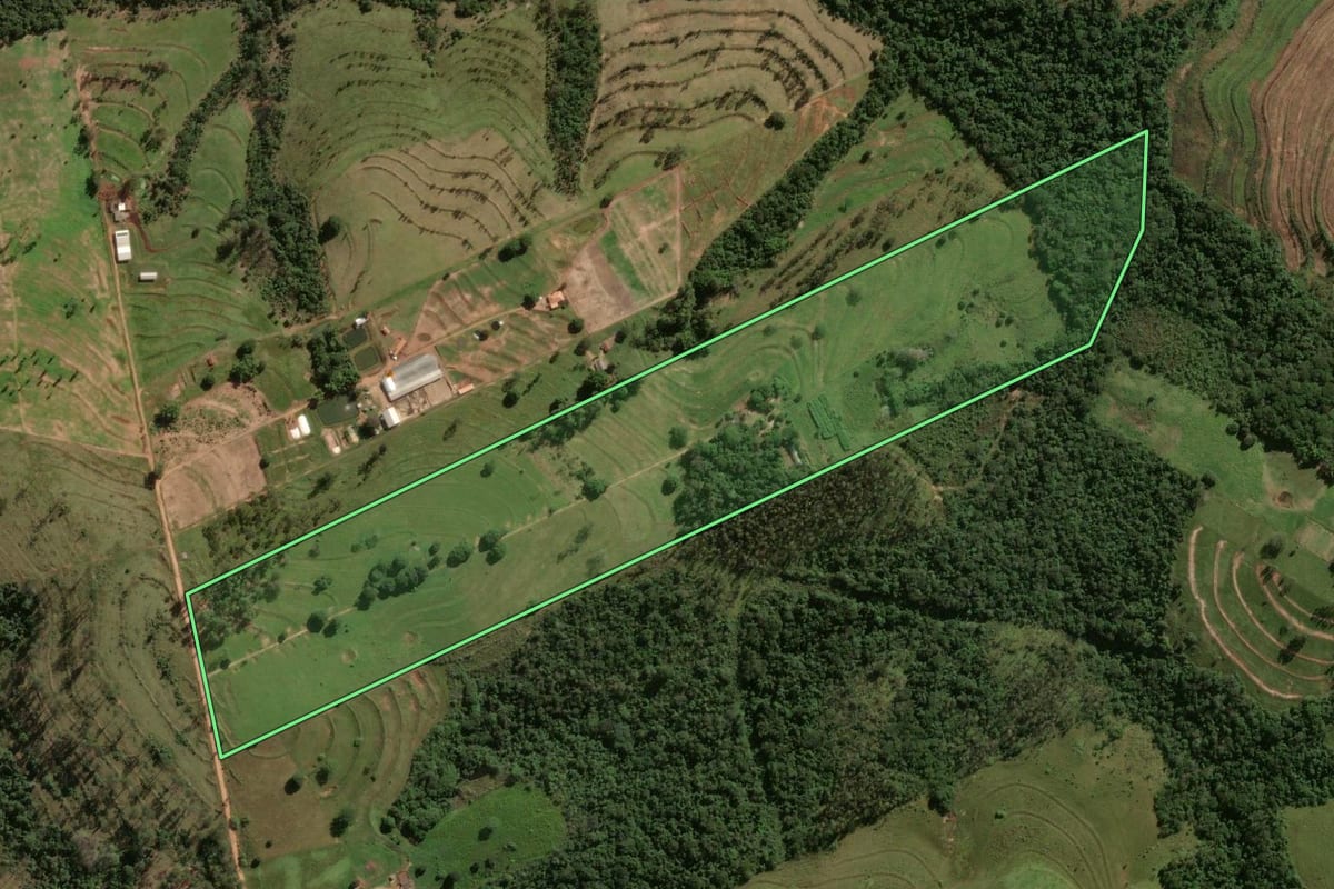 Imagem de satélite do imóvel rural em Umuarama (PR), com o contorno declarado no CAR desenhado por cima.