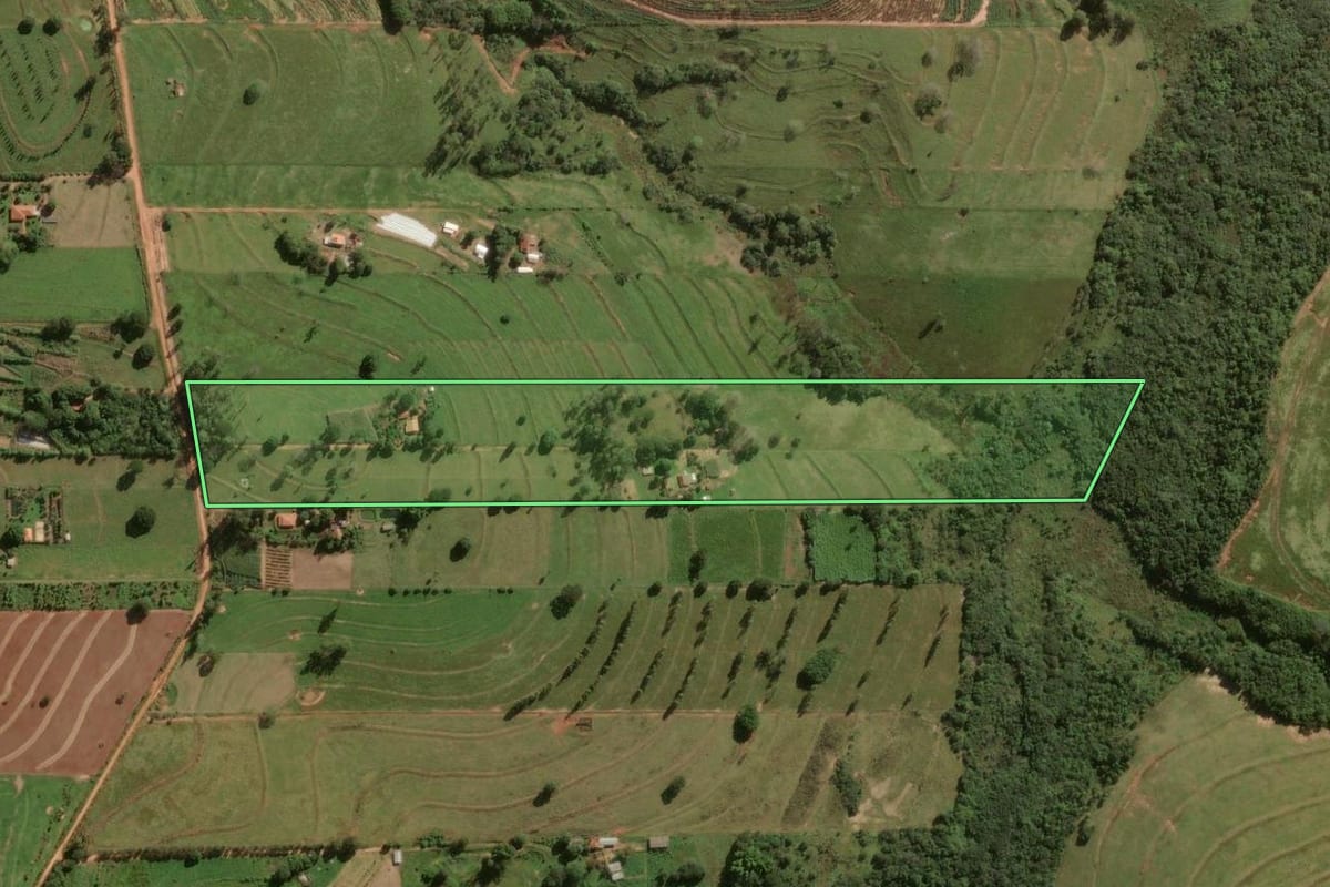 Imagem de satélite do imóvel rural em Umuarama (PR), com o contorno declarado no CAR desenhado por cima.