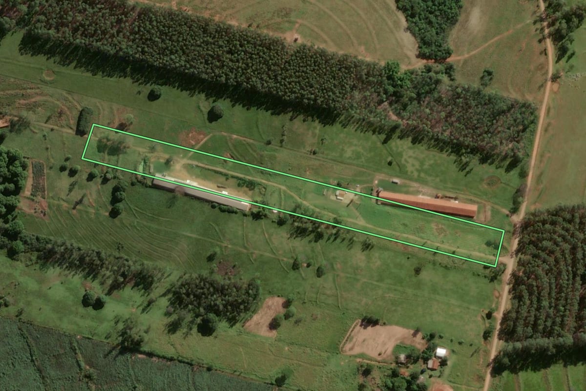 Imagem de satélite do imóvel rural em Umuarama (PR), com o contorno declarado no CAR desenhado por cima.