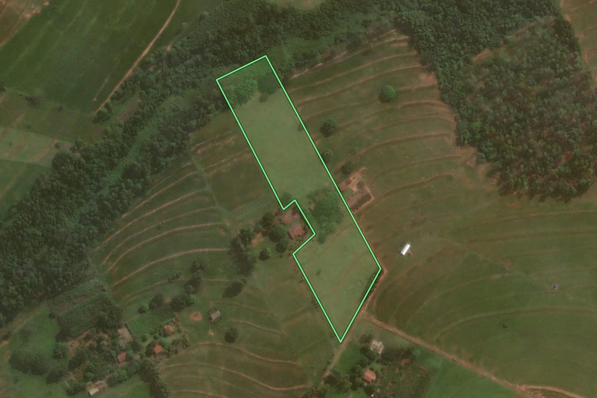 Imagem de satélite do imóvel rural em Umuarama (PR), com o contorno declarado no CAR desenhado por cima.