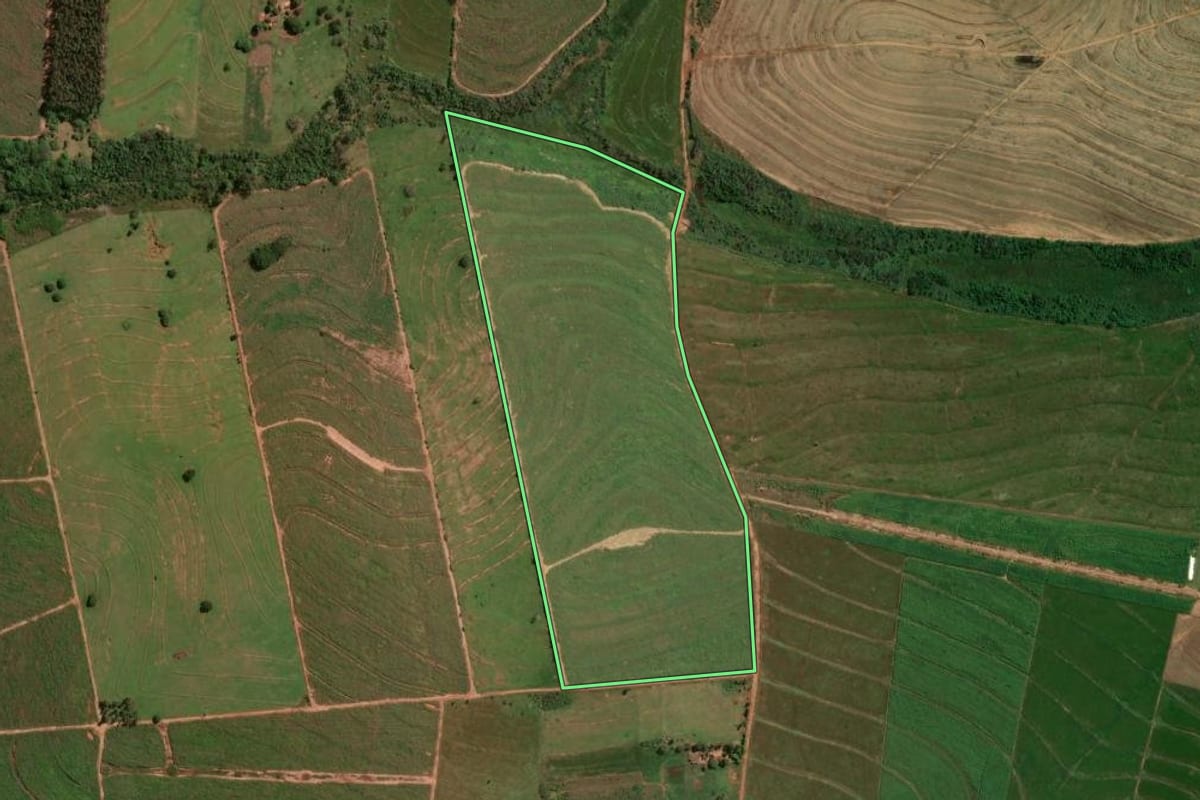 Imagem de satélite do imóvel rural em Umuarama (PR), com o contorno declarado no CAR desenhado por cima.