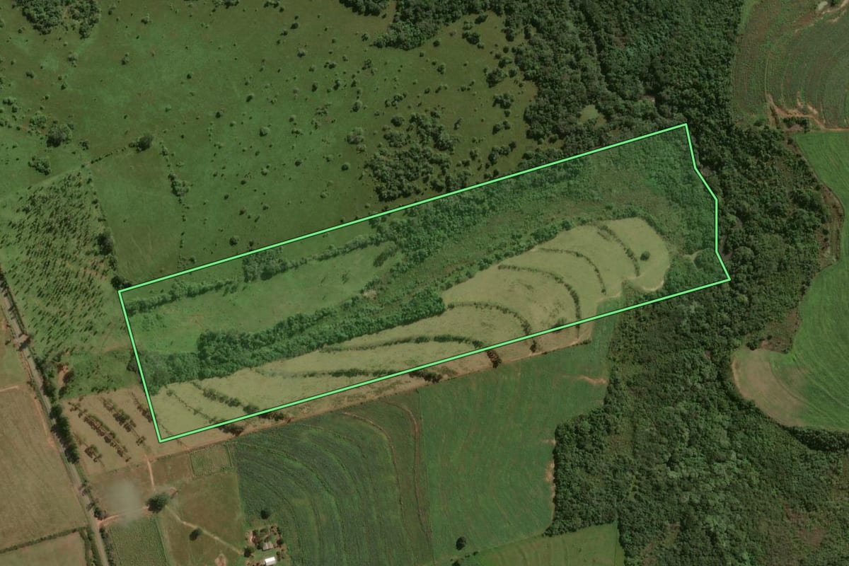 Imagem de satélite do imóvel rural em Umuarama (PR), com o contorno declarado no CAR desenhado por cima.