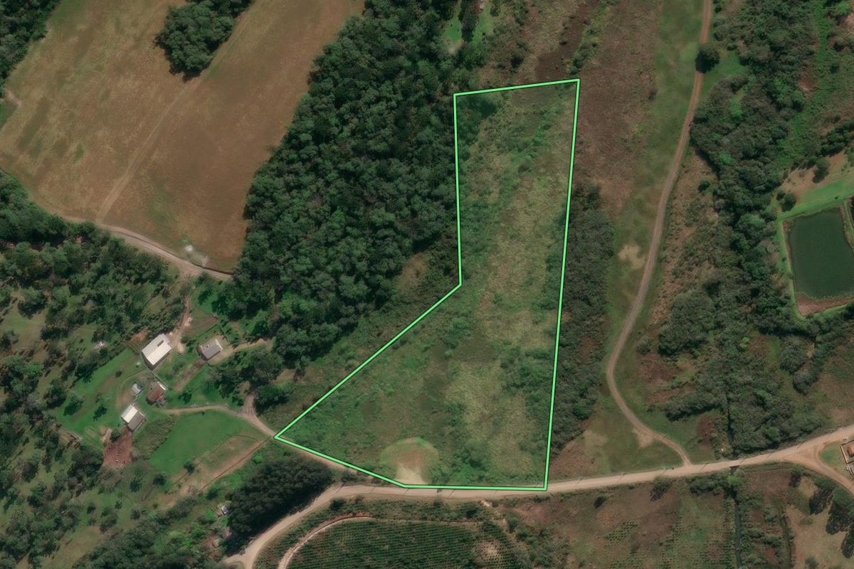 Imagem de satélite do imóvel rural em União da Vitória (PR), com o contorno declarado no CAR desenhado por cima.