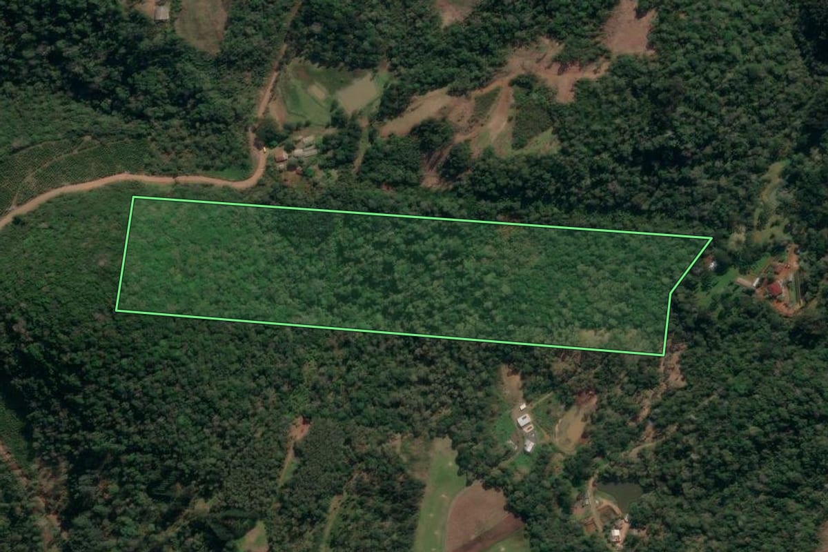 Imagem de satélite do imóvel rural em União da Vitória (PR), com o contorno declarado no CAR desenhado por cima.