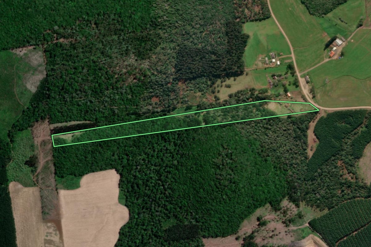 Imagem de satélite do imóvel rural em União da Vitória (PR), com o contorno declarado no CAR desenhado por cima.
