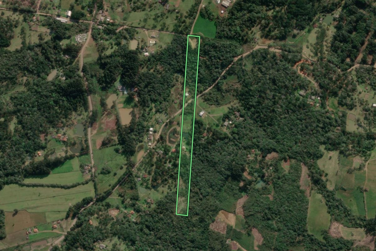Imagem de satélite do imóvel rural em União da Vitória (PR), com o contorno declarado no CAR desenhado por cima.