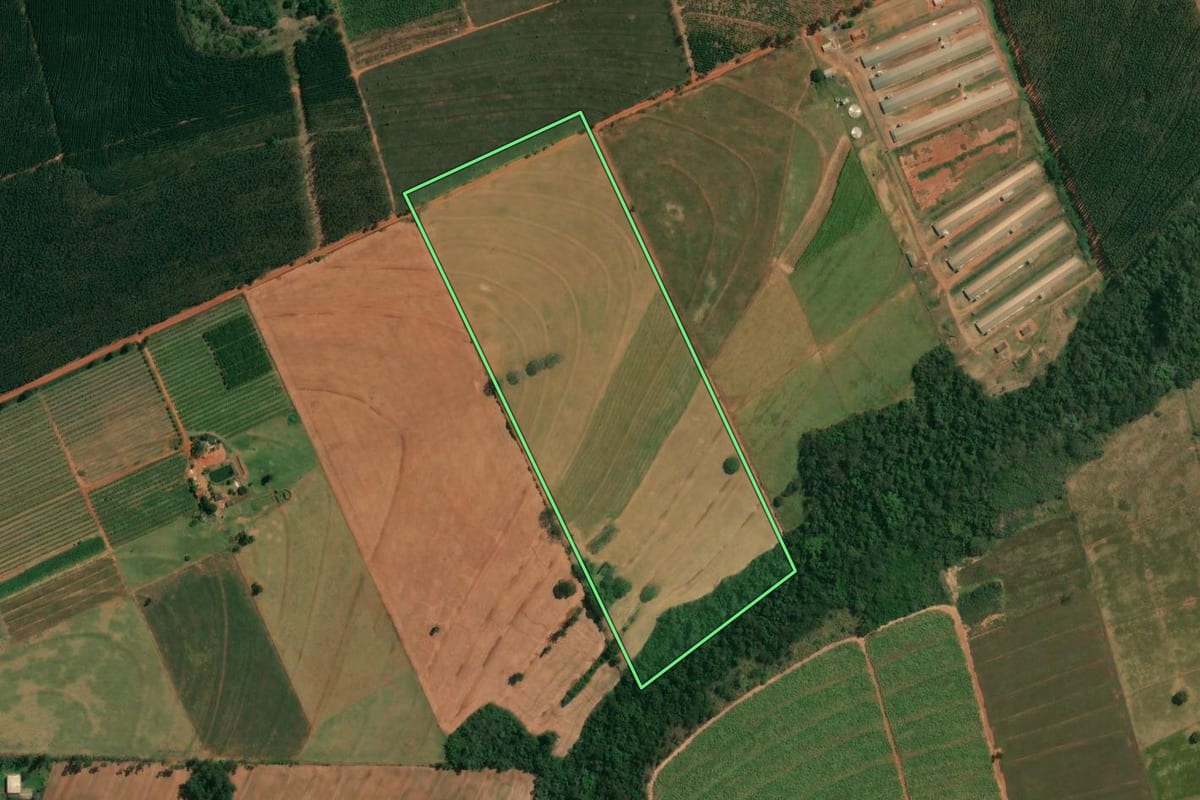Imagem de satélite do imóvel rural em Uniflor (PR), com o contorno declarado no CAR desenhado por cima.
