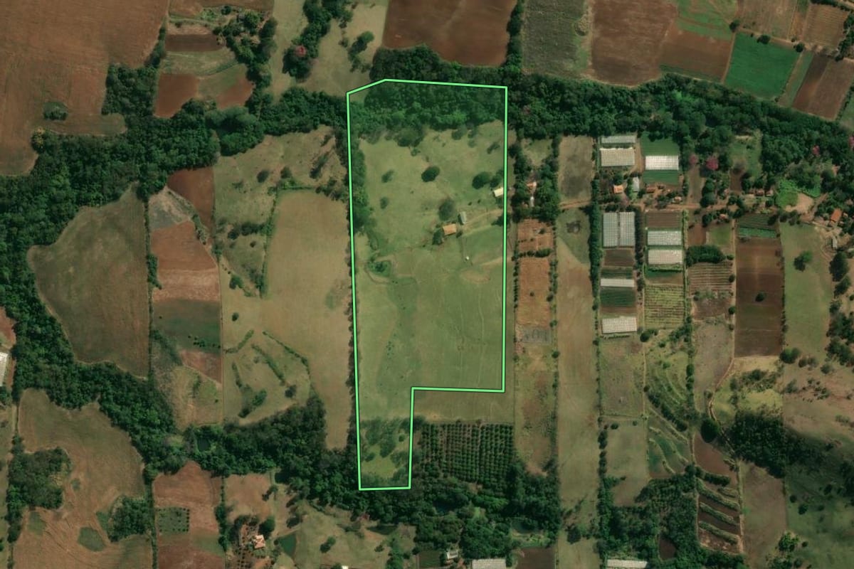 Imagem de satélite do imóvel rural em Uraí (PR), com o contorno declarado no CAR desenhado por cima.