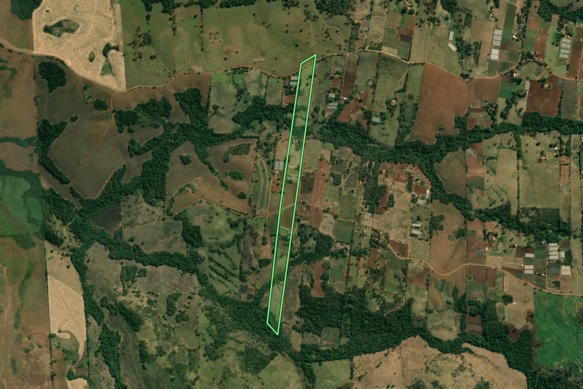 Imagem de satélite do imóvel rural em Uraí (PR), com o contorno declarado no CAR desenhado por cima.