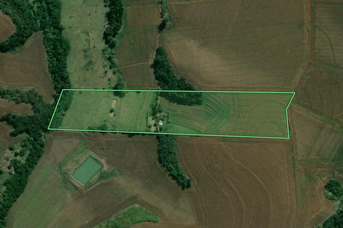 Imagem de satélite do imóvel rural em Uraí (PR), com o contorno declarado no CAR desenhado por cima.