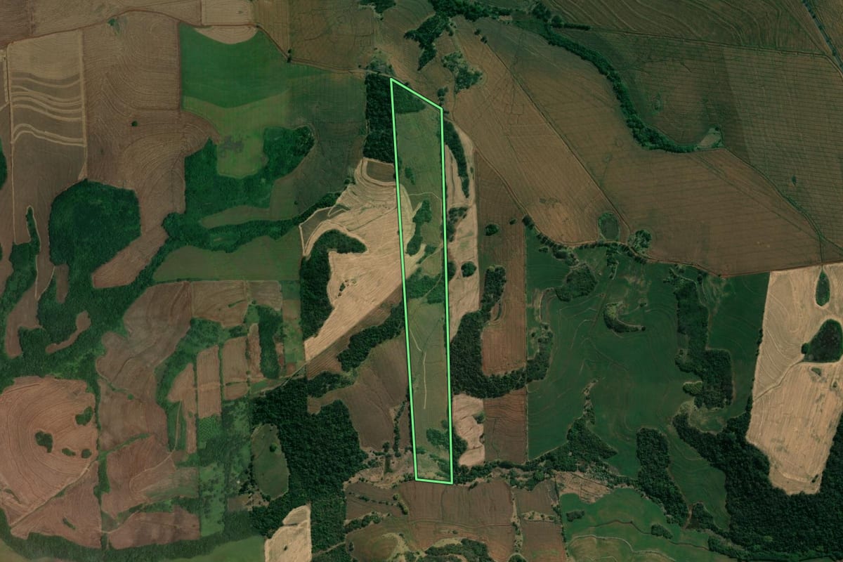 Imagem de satélite do imóvel rural em Uraí (PR), com o contorno declarado no CAR desenhado por cima.
