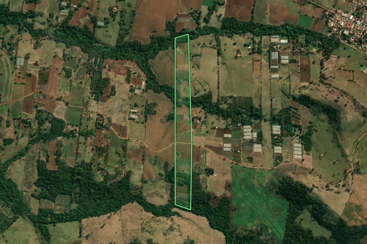 Imagem de satélite do imóvel rural em Uraí (PR), com o contorno declarado no CAR desenhado por cima.