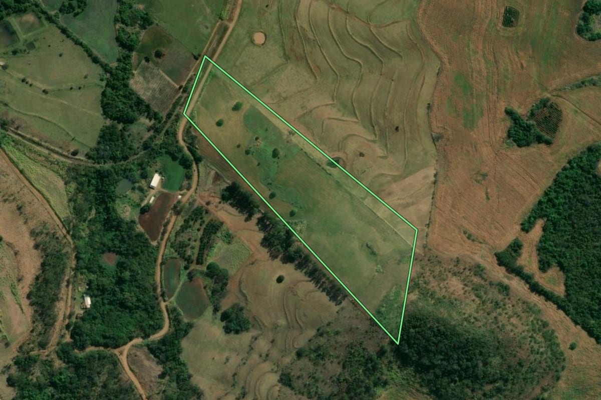 Imagem de satélite do imóvel rural em Uraí (PR), com o contorno declarado no CAR desenhado por cima.
