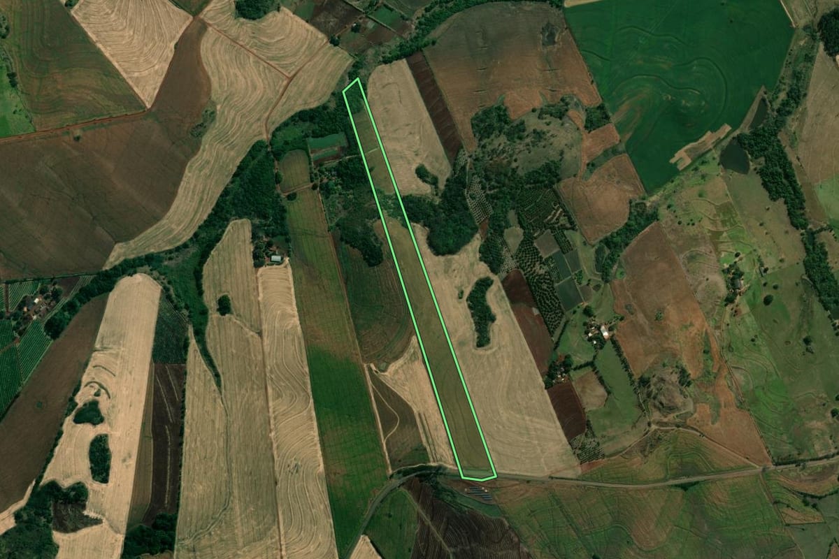 Imagem de satélite do imóvel rural em Uraí (PR), com o contorno declarado no CAR desenhado por cima.