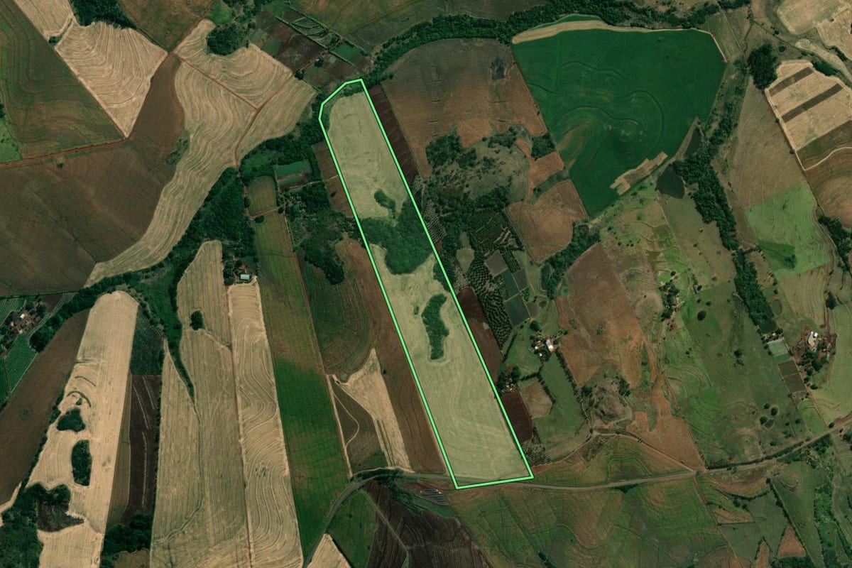 Imagem de satélite do imóvel rural em Uraí (PR), com o contorno declarado no CAR desenhado por cima.