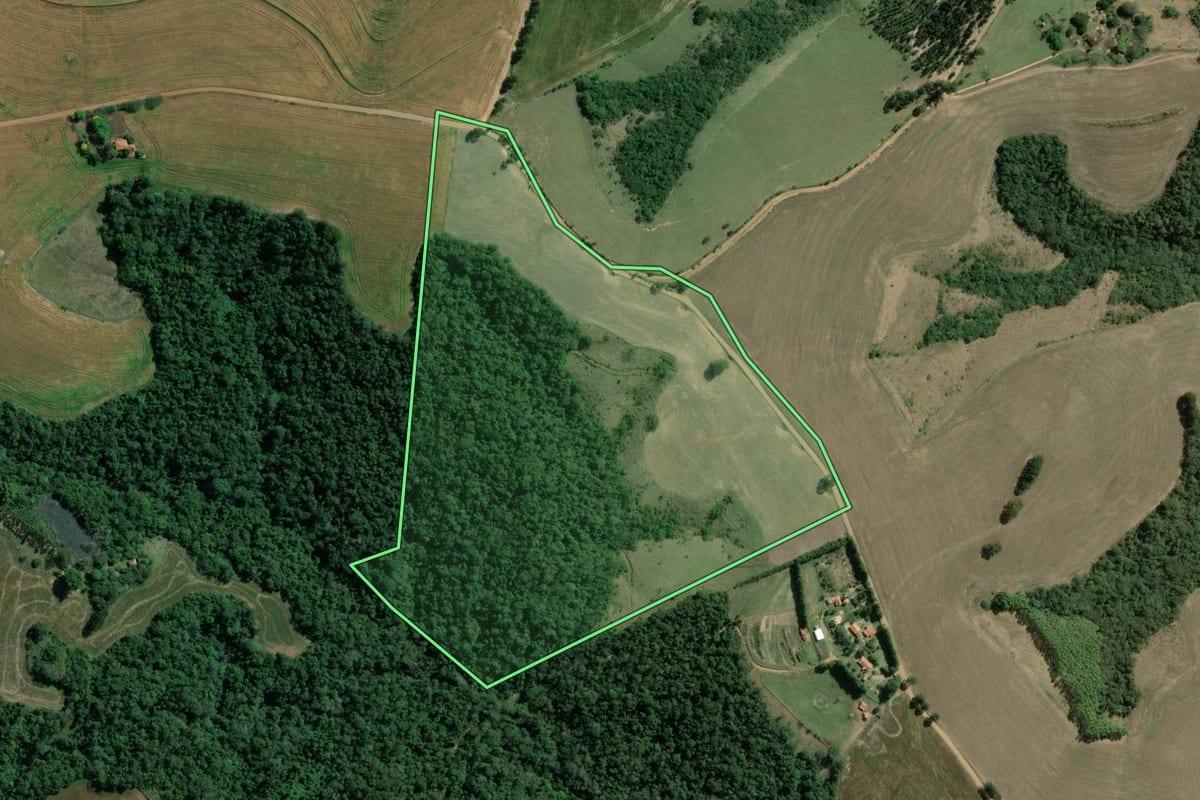 Imagem de satélite do imóvel rural em Wenceslau Braz (PR), com o contorno declarado no CAR desenhado por cima.