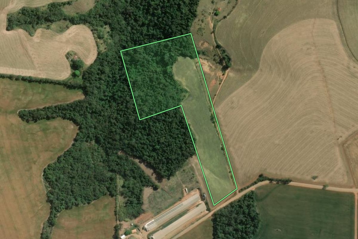 Imagem de satélite do imóvel rural em Wenceslau Braz (PR), com o contorno declarado no CAR desenhado por cima.