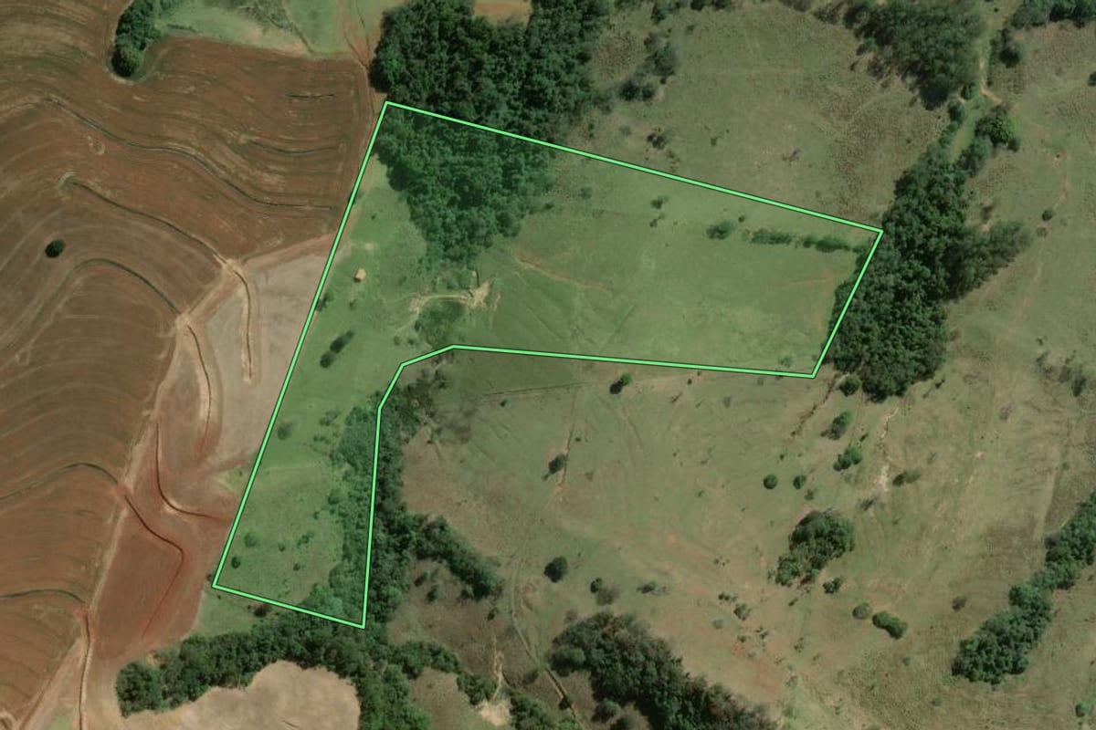 Imagem de satélite do imóvel rural em Wenceslau Braz (PR), com o contorno declarado no CAR desenhado por cima.