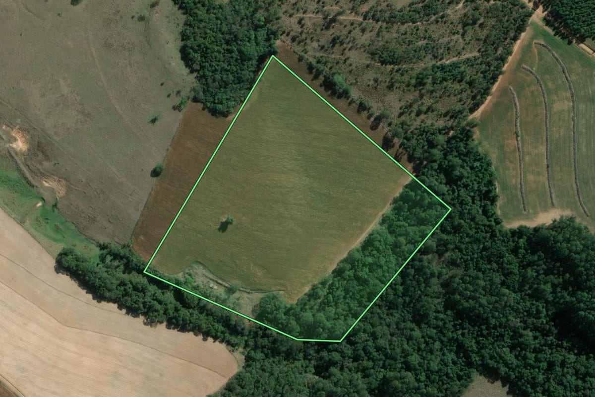 Imagem de satélite do imóvel rural em Wenceslau Braz (PR), com o contorno declarado no CAR desenhado por cima.