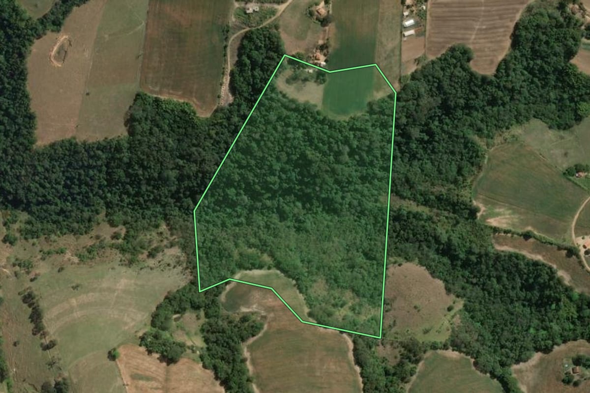 Imagem de satélite do imóvel rural em Wenceslau Braz (PR), com o contorno declarado no CAR desenhado por cima.