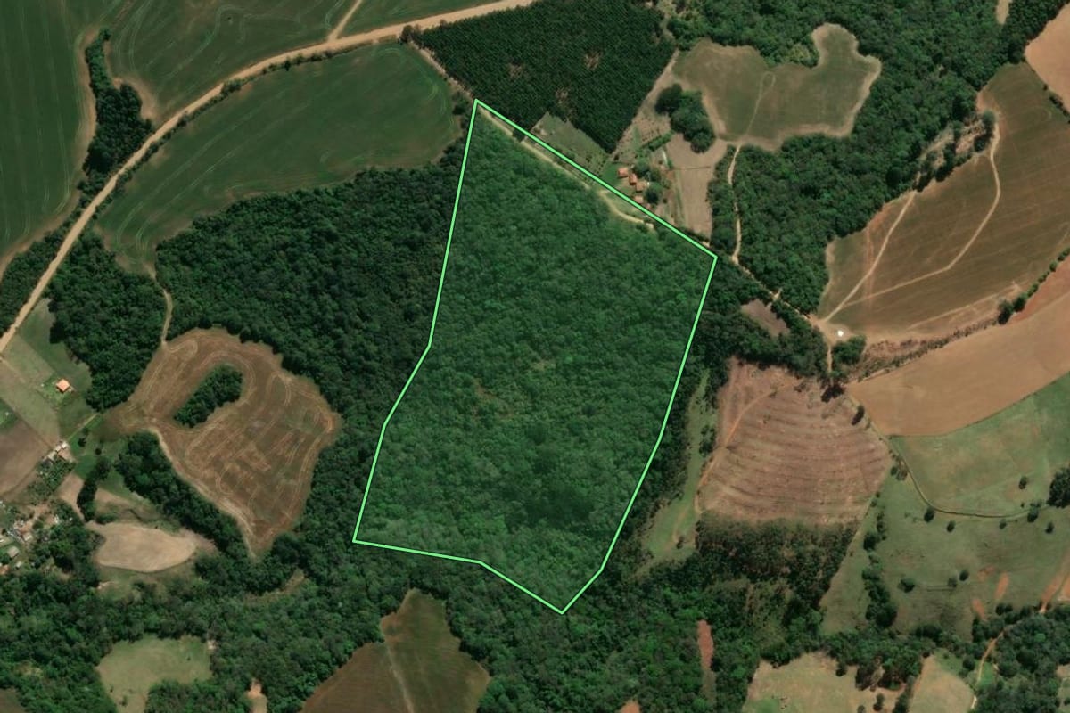 Imagem de satélite do imóvel rural em Ventania (PR), com o contorno declarado no CAR desenhado por cima.