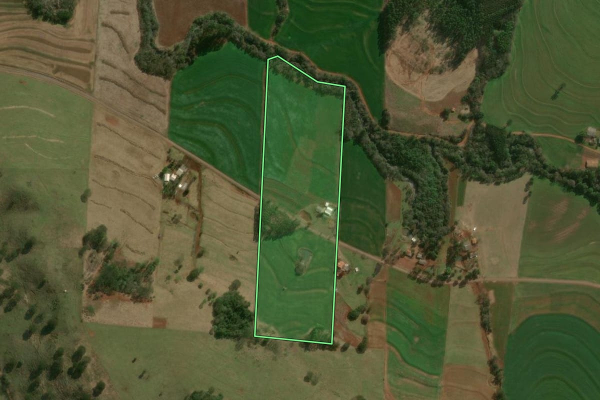 Imagem de satélite do imóvel rural em Vera Cruz do Oeste (PR), com o contorno declarado no CAR desenhado por cima.