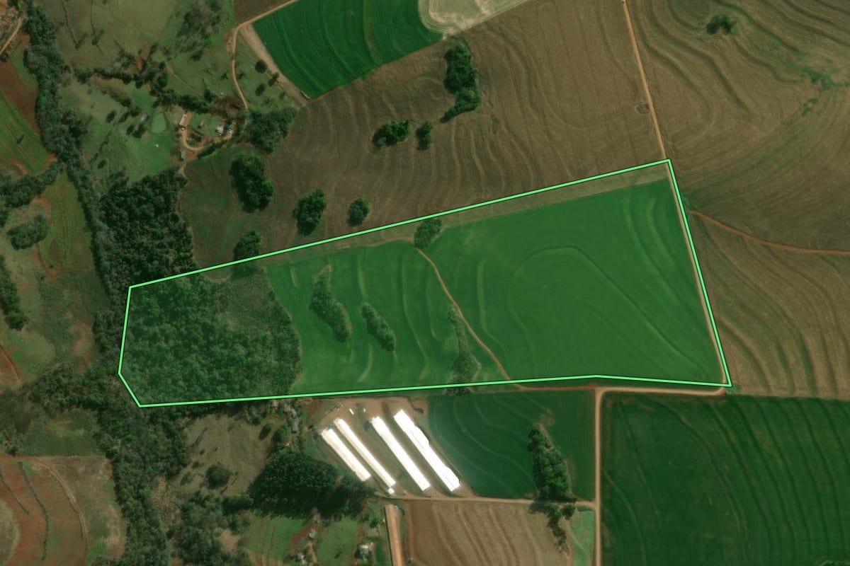 Imagem de satélite do imóvel rural em Vera Cruz do Oeste (PR), com o contorno declarado no CAR desenhado por cima.