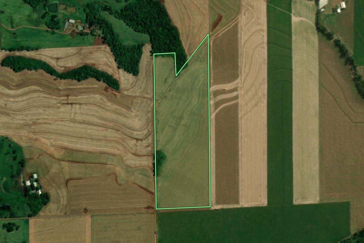Imagem de satélite do imóvel rural em Vera Cruz do Oeste (PR), com o contorno declarado no CAR desenhado por cima.