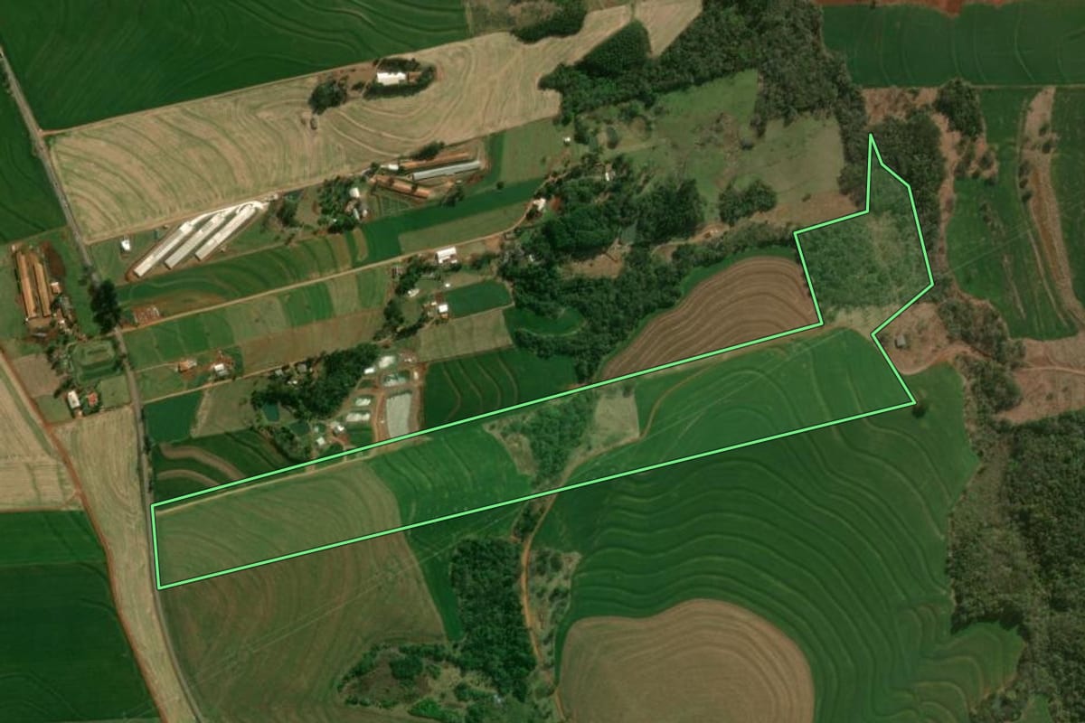 Imagem de satélite do imóvel rural em Vera Cruz do Oeste (PR), com o contorno declarado no CAR desenhado por cima.