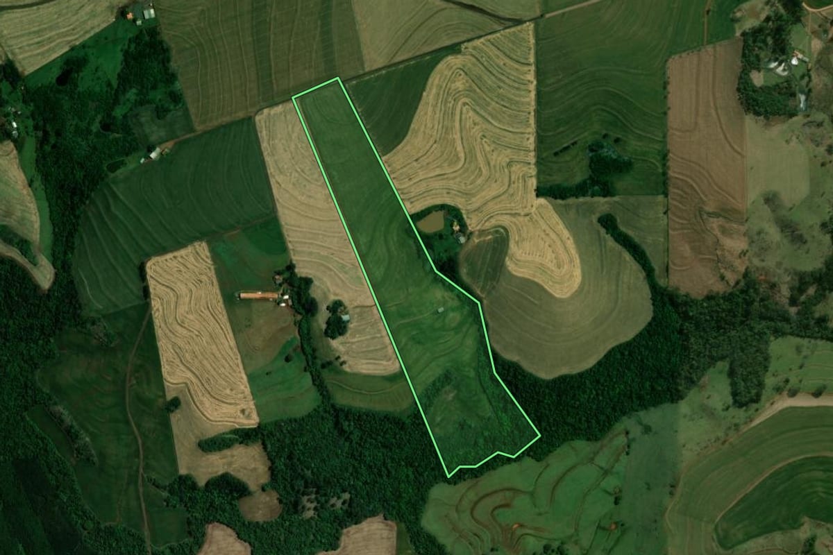 Imagem de satélite do imóvel rural em Vera Cruz do Oeste (PR), com o contorno declarado no CAR desenhado por cima.