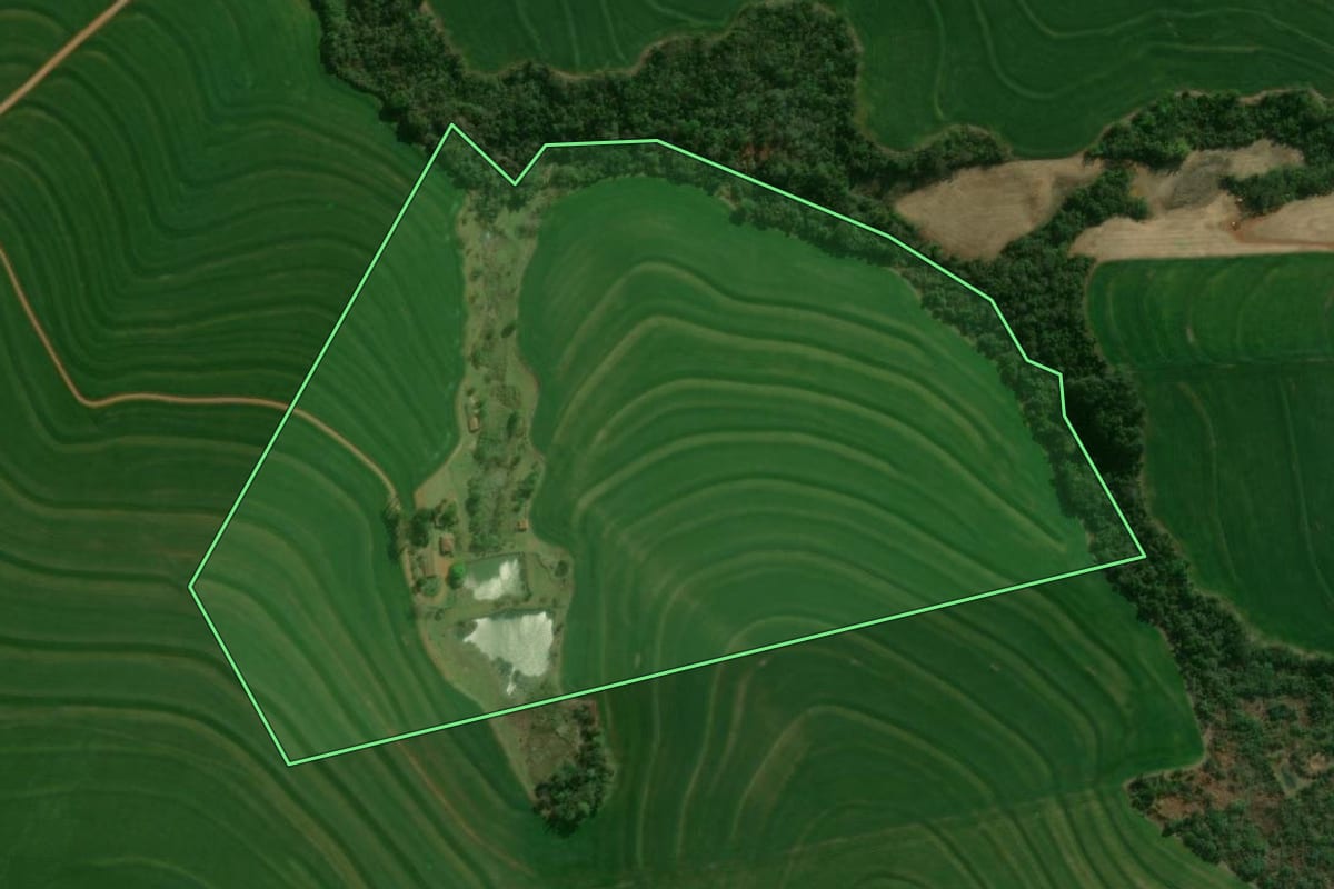 Imagem de satélite do imóvel rural em Vera Cruz do Oeste (PR), com o contorno declarado no CAR desenhado por cima.