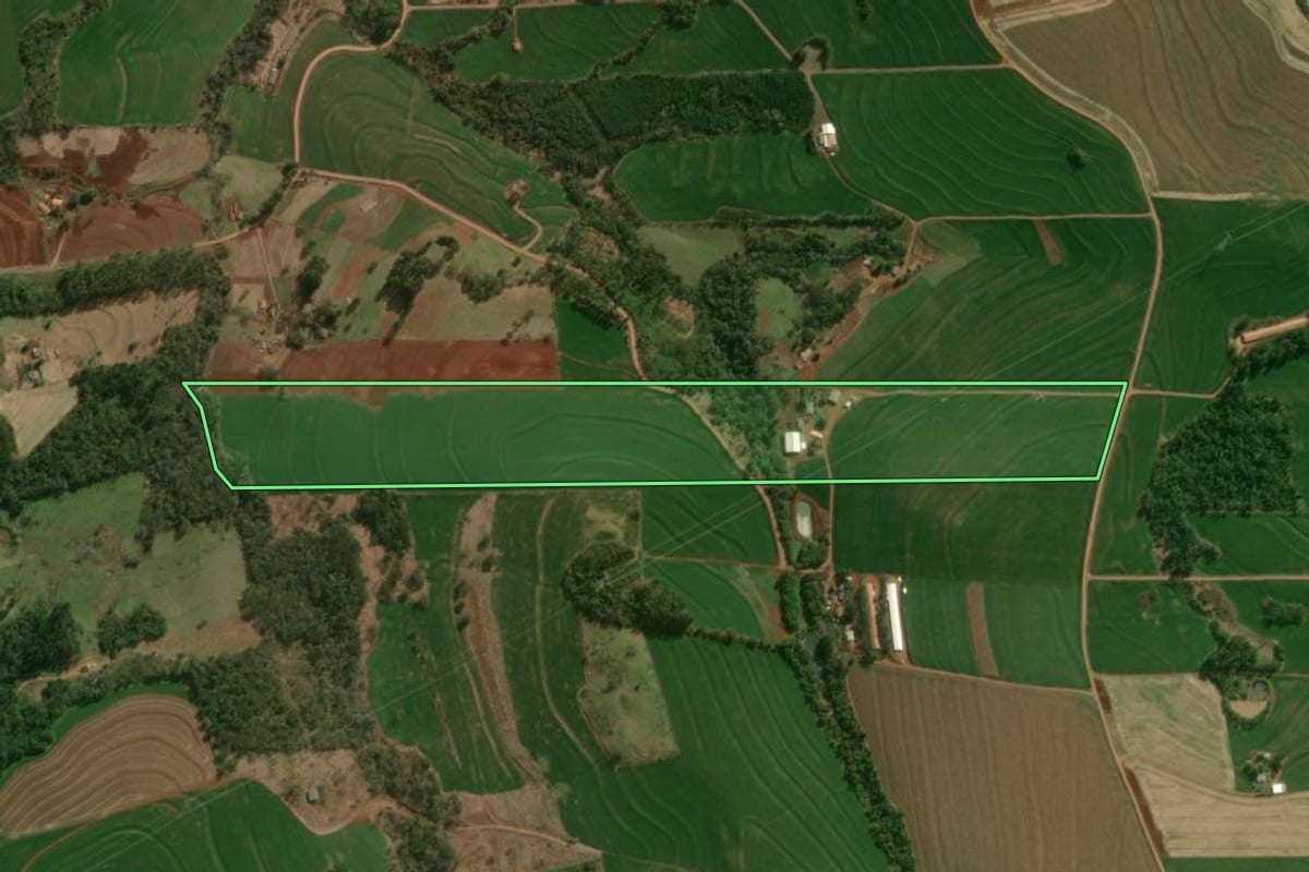 Imagem de satélite do imóvel rural em Vera Cruz do Oeste (PR), com o contorno declarado no CAR desenhado por cima.
