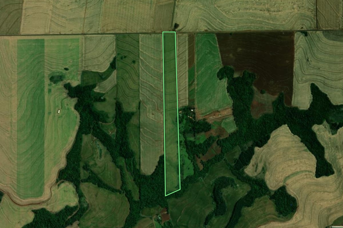 Imagem de satélite do imóvel rural em Vera Cruz do Oeste (PR), com o contorno declarado no CAR desenhado por cima.