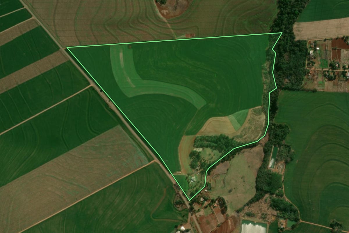 Imagem de satélite do imóvel rural em Vera Cruz do Oeste (PR), com o contorno declarado no CAR desenhado por cima.