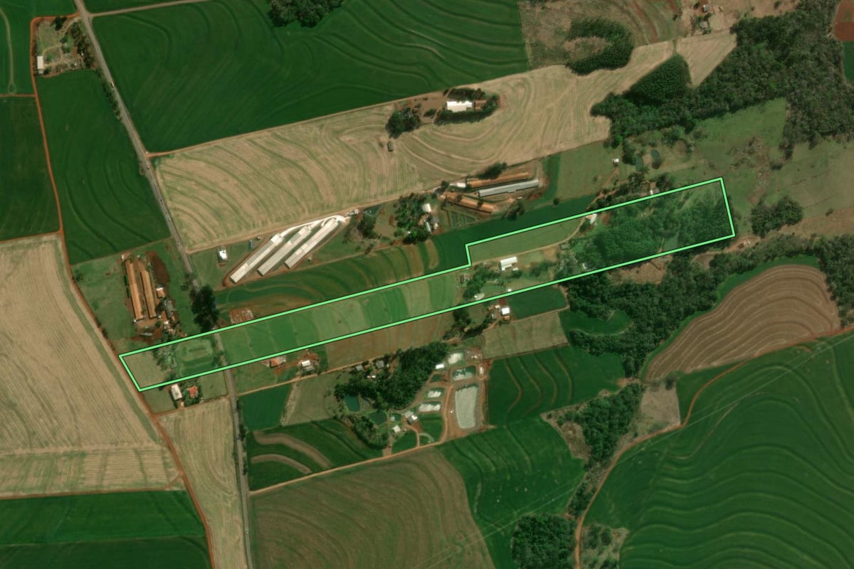 Imagem de satélite do imóvel rural em Vera Cruz do Oeste (PR), com o contorno declarado no CAR desenhado por cima.