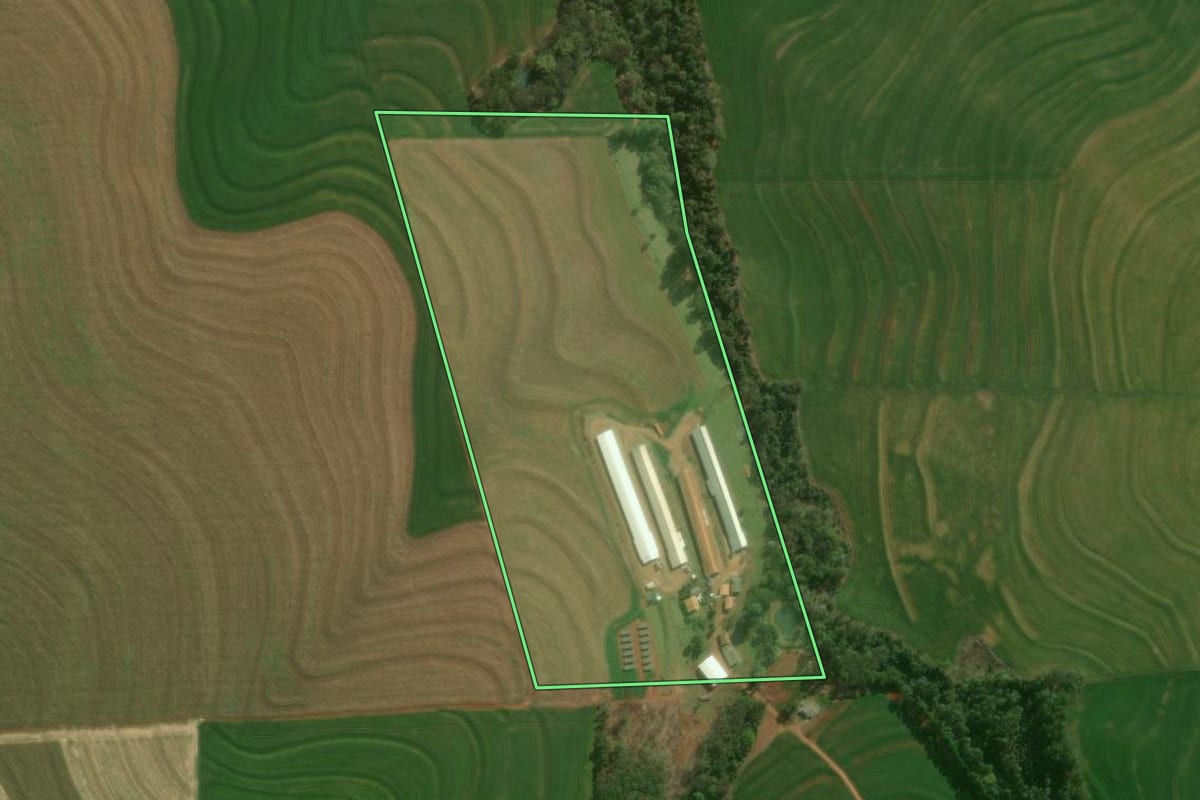 Imagem de satélite do imóvel rural em Vera Cruz do Oeste (PR), com o contorno declarado no CAR desenhado por cima.
