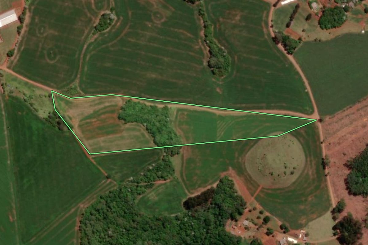 Imagem de satélite do imóvel rural em Verê (PR), com o contorno declarado no CAR desenhado por cima.