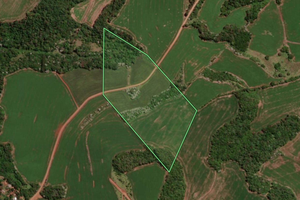 Imagem de satélite do imóvel rural em Verê (PR), com o contorno declarado no CAR desenhado por cima.
