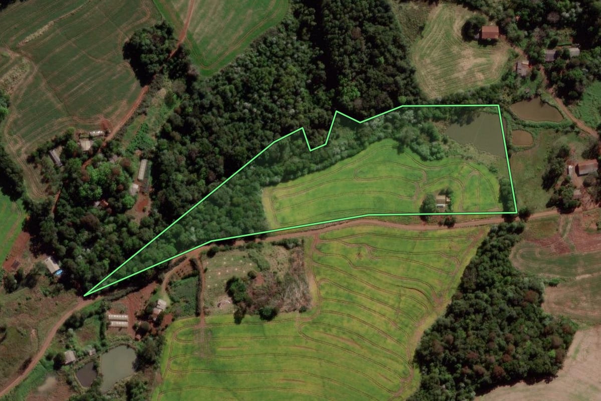Imagem de satélite do imóvel rural em Verê (PR), com o contorno declarado no CAR desenhado por cima.