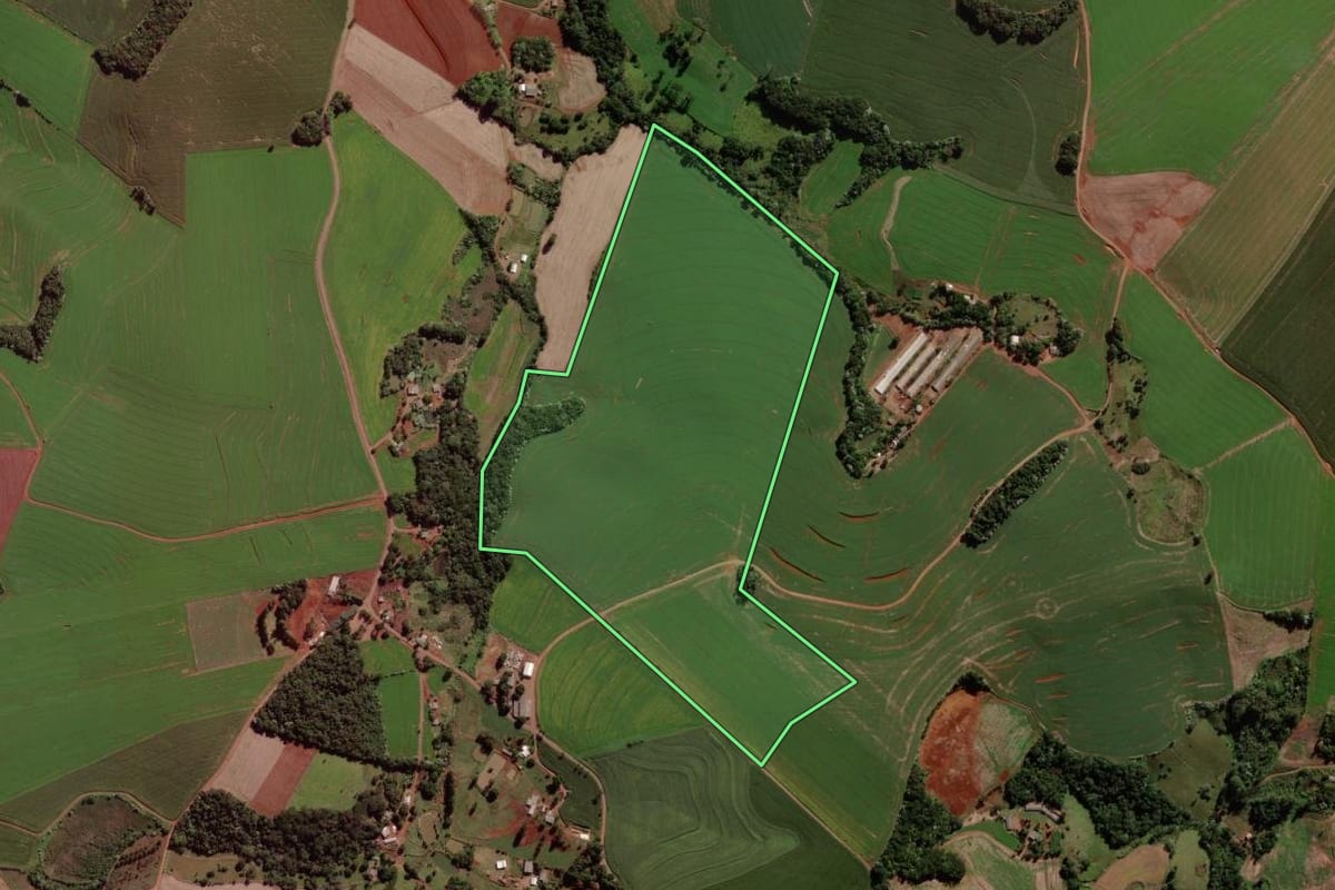 Imagem de satélite do imóvel rural em Verê (PR), com o contorno declarado no CAR desenhado por cima.
