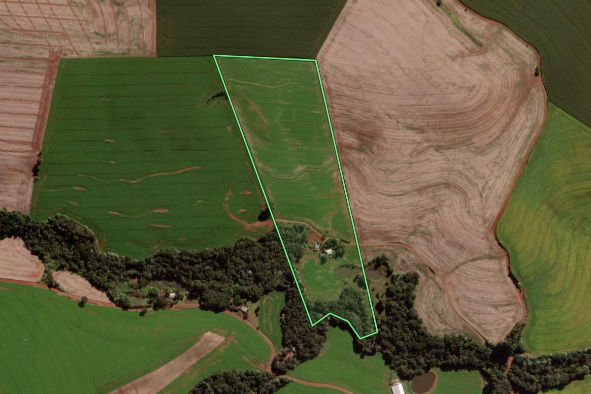 Imagem de satélite do imóvel rural em Verê (PR), com o contorno declarado no CAR desenhado por cima.