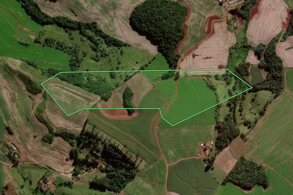 Imagem de satélite do imóvel rural em Verê (PR), com o contorno declarado no CAR desenhado por cima.