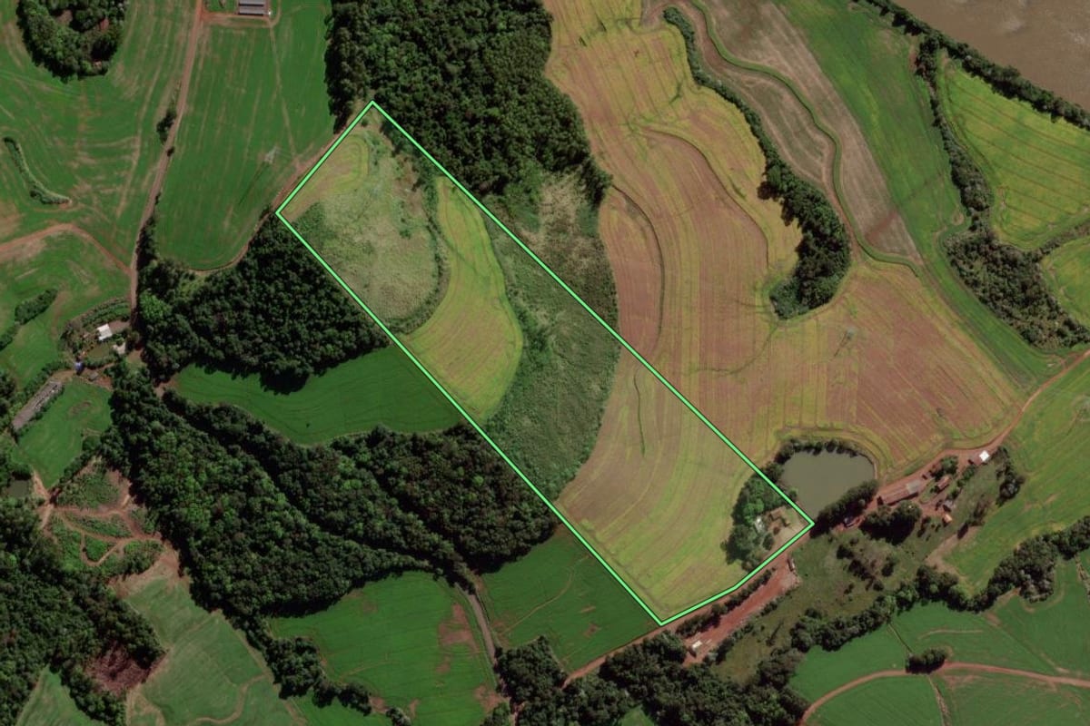 Imagem de satélite do imóvel rural em Verê (PR), com o contorno declarado no CAR desenhado por cima.