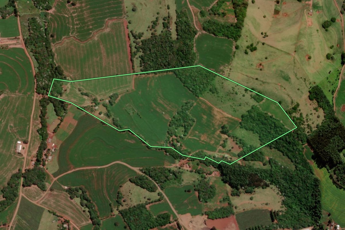Imagem de satélite do imóvel rural em Verê (PR), com o contorno declarado no CAR desenhado por cima.