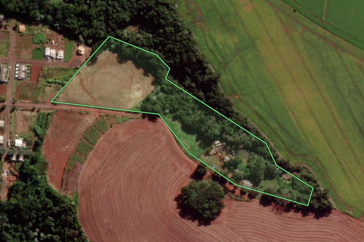 Imagem de satélite do imóvel rural em Verê (PR), com o contorno declarado no CAR desenhado por cima.
