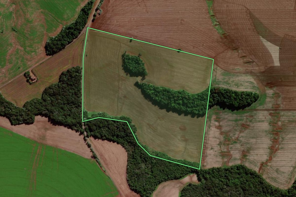Imagem de satélite do imóvel rural em Verê (PR), com o contorno declarado no CAR desenhado por cima.