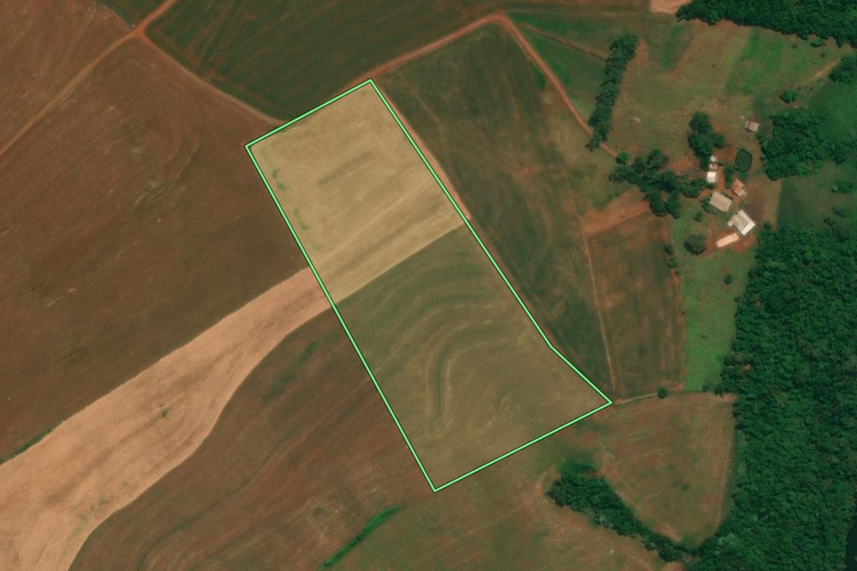 Imagem de satélite do imóvel rural em Verê (PR), com o contorno declarado no CAR desenhado por cima.