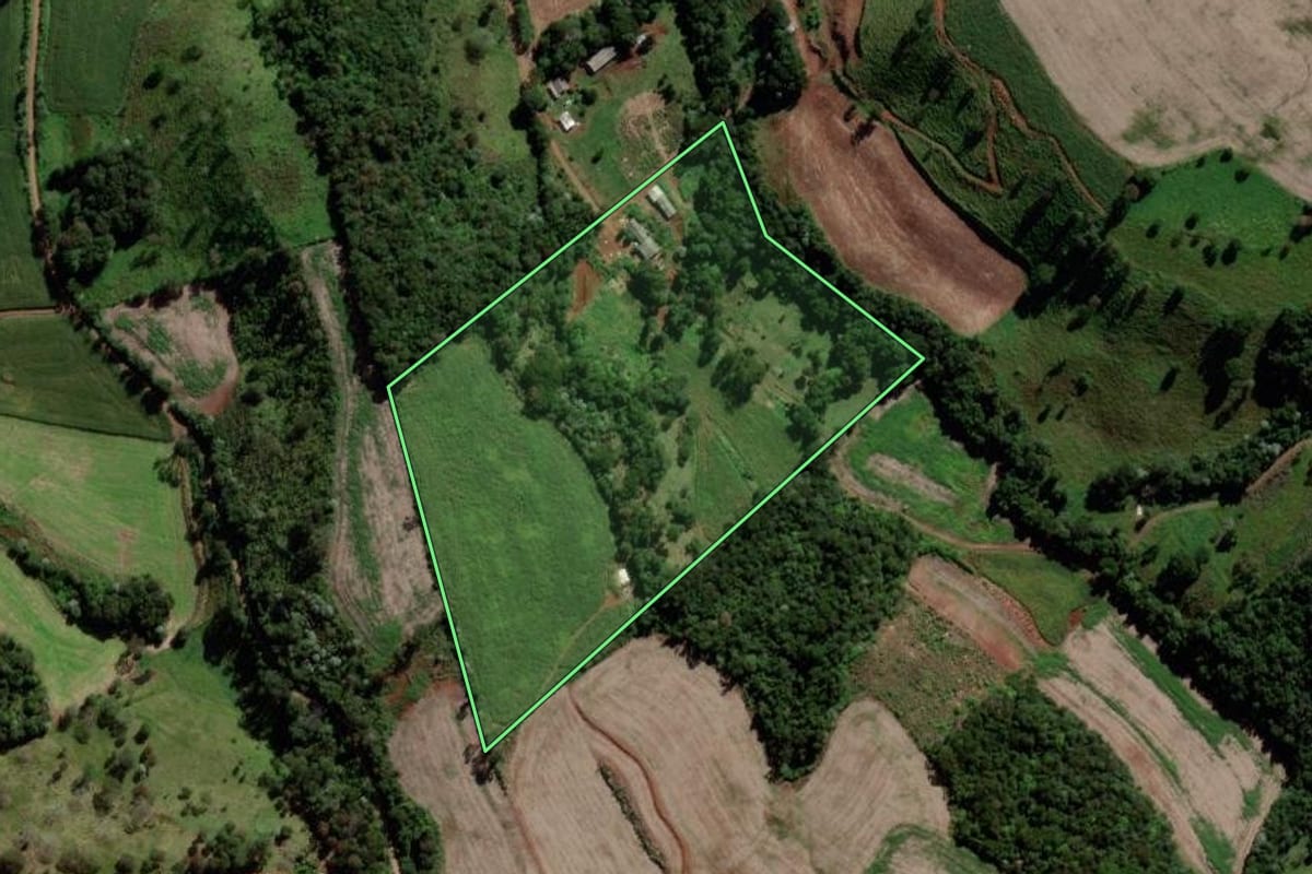 Imagem de satélite do imóvel rural em Verê (PR), com o contorno declarado no CAR desenhado por cima.
